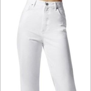 White denim straight leg jeans